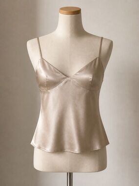 Zara Satin Camisole Top in Champagne Beige